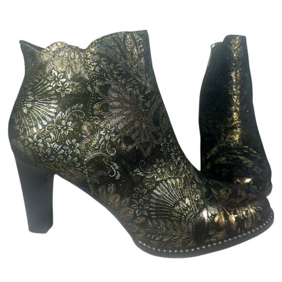 Spring Step L’Artiste Smokenhot Black Multi Floral emb. Ankle Boots Size 39 US 8 - Picture 1 of 15